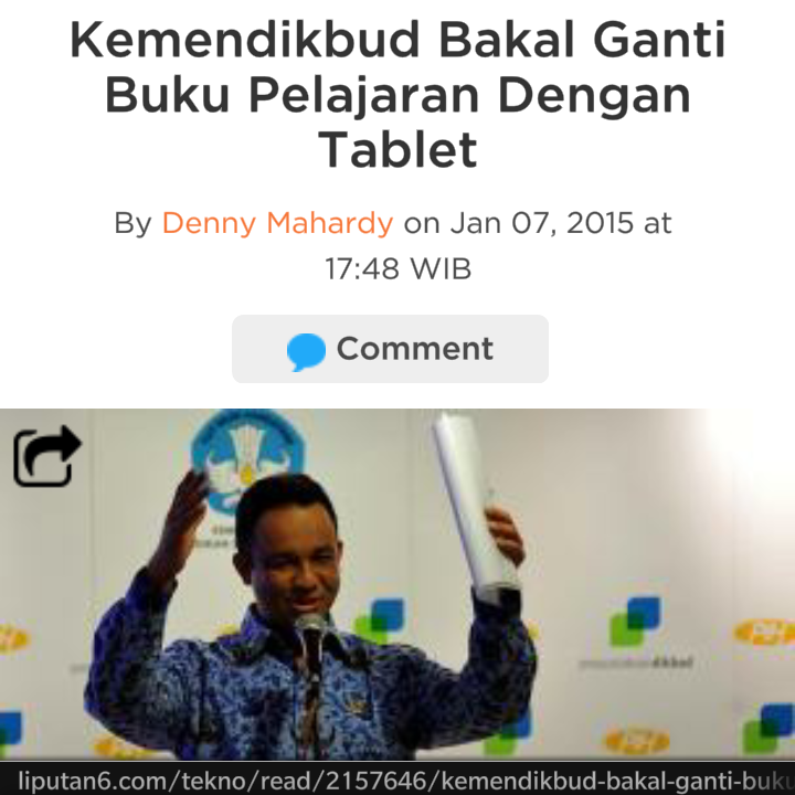 Buku Pelajaran di ganti Tablet Segera kata Kemendikbud :