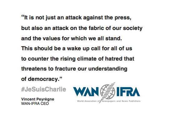 NewspaperWorld's tweet photo. World’s Press Condemns Attack Against #CharlieHebdo #JeSuisCharlie http://t.co/Jyfjz7noMG http://t.co/kbrgnBRpho