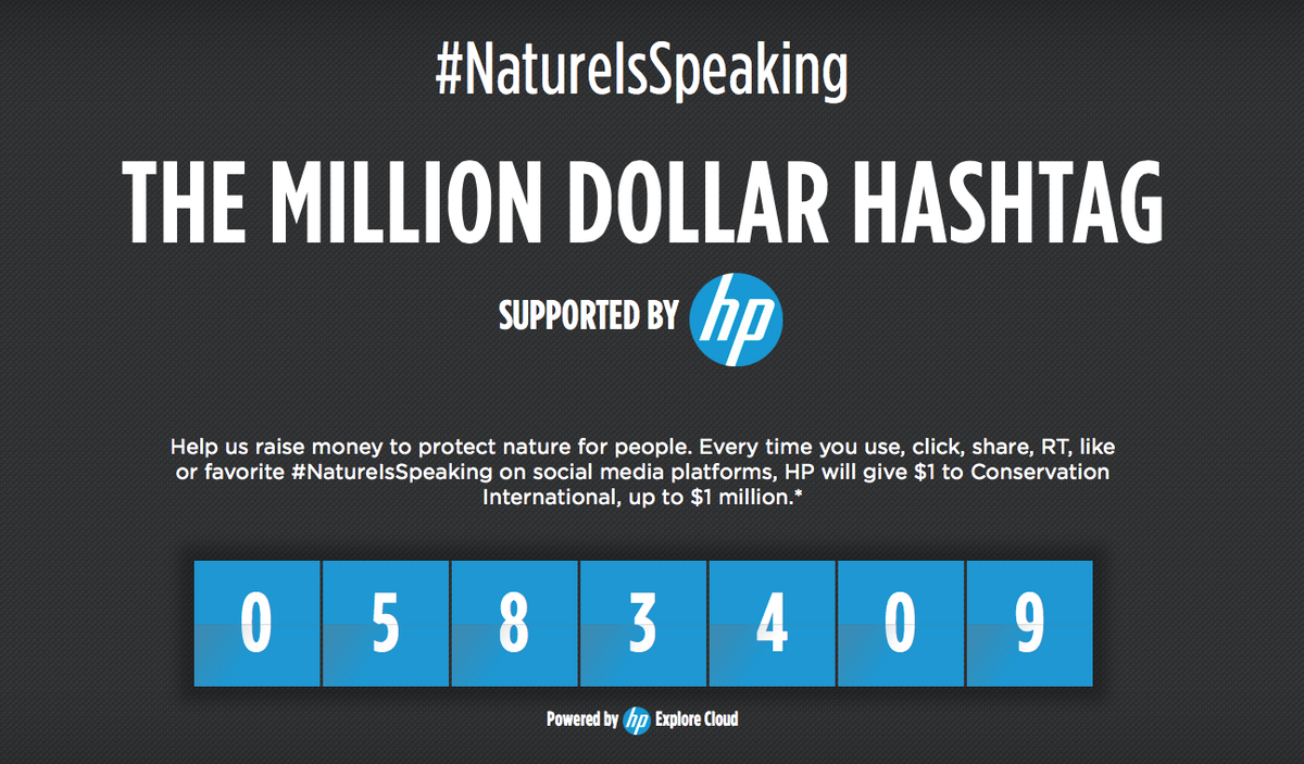 ConservationOrg's tweet photo. Thanks to you, we're on our way to $600K! Every time you tweet #NatureIsSpeaking, @HP gives $1 to #nature—up to $1M. http://t.co/BzjVCYgCom