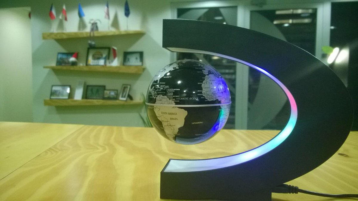 pellecce's tweet image. Maglev globus in @zeroturnaround Tartu office. Almost as cool as #uselessbox.