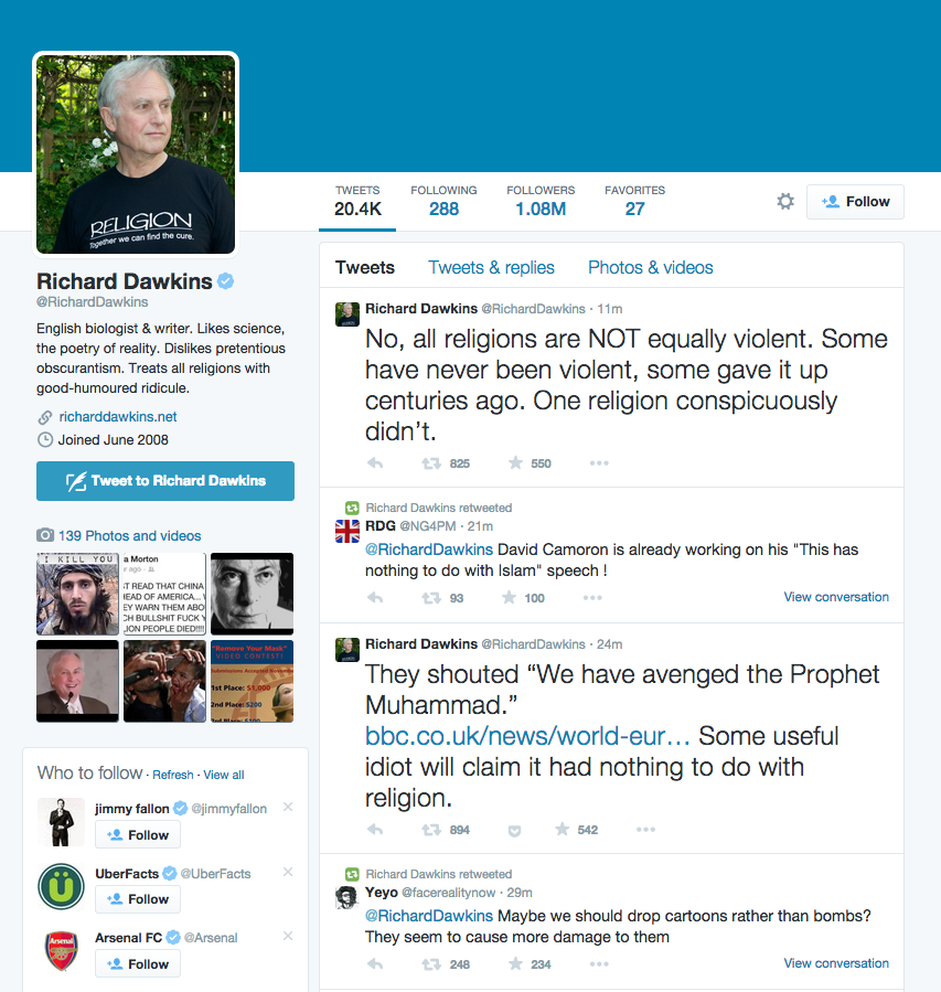 bengoldacre's tweet photo. Feels like a moment in history: after an apparent Islamofascist attack @RichardDawkins RTs a @NG4PM BNP tweet. Ho hum http://t.co/uHzHvL3zNc