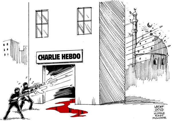 AnnickCojean's tweet photo. Triste. RT“@RahulRadhakris:Another cartoon depicting the harrowing attack in Paris by @LatuffCartoons #JeSuisCharlie http://t.co/i180P29iWh”