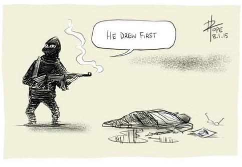 Debbi_Baker's tweet photo. Cartoonists powerfully condemn Charlie Hebdo attack. http://t.co/kdo1WNgMoC #JeSuisCharlie http://t.co/eMCl4MJJ3l