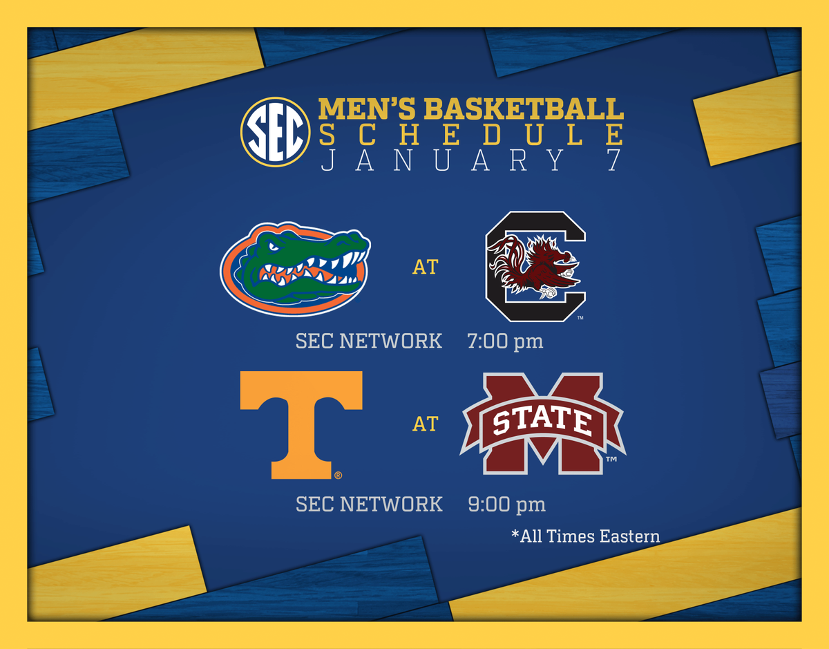 SECNetwork's tweet photo. Thought yesterday was crazy? Weβve got more SEC hoops on tap tonight.
#UFvsSC 7PM
#TennvsMSST 9PM http://t.co/Fo4fntL9tw