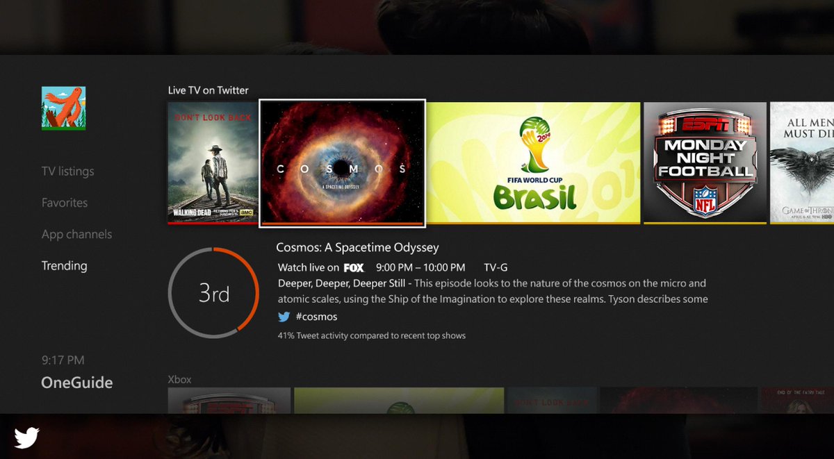 Marketing's tweet image. Xbox uses Twitter data to make programming recommendations in right in the user interface. #datatainment #CES