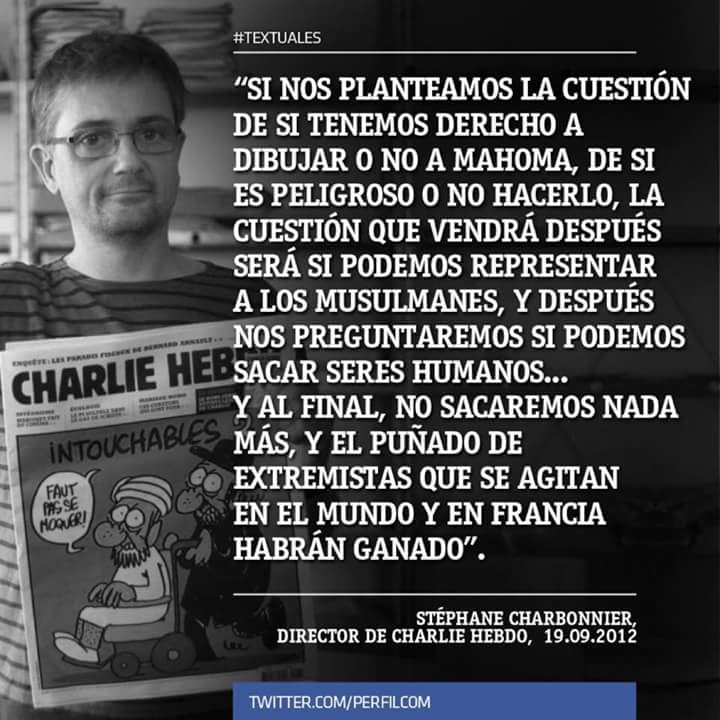 El periodista, dibujante y director d #CharlieHebdo  Stéphane Charbonnier asesinado hoy x terroristas islamicos D.E.P