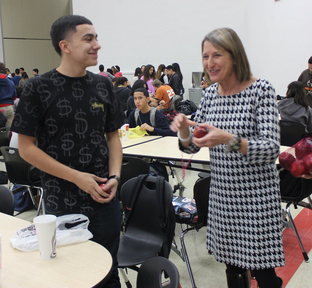 As part of Wellness Wednesday, Terry High Principal Vera Wehring hands out fruit during all lunches.