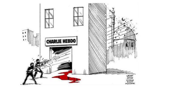 candundaradasi's tweet photo. Charlie Hebdo’ya sıkılan kurşunlar nereyi vurdu:
Brezilyalı çizer Carlos Latuff'un çizgisiyle... http://t.co/jNUw6plguI