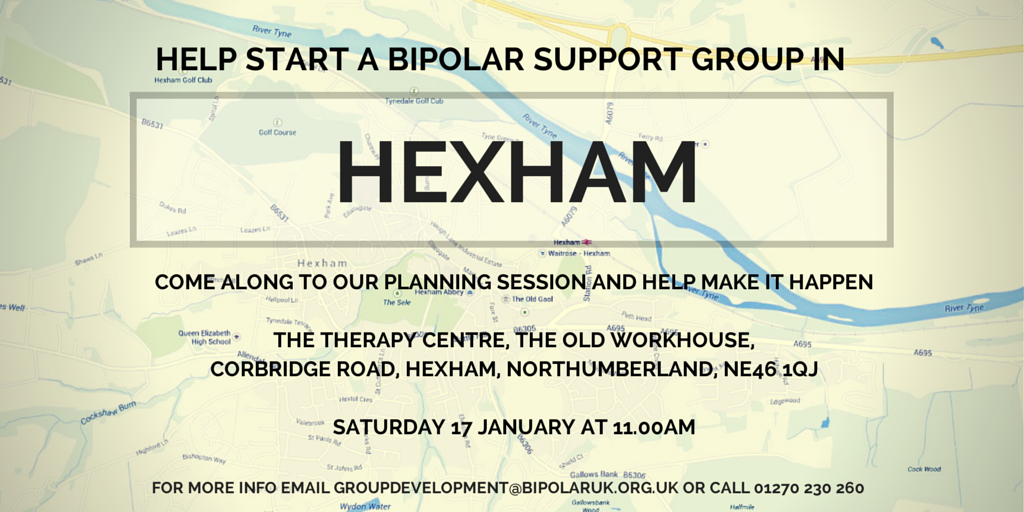 BipolarUK's tweet photo. Come along on Saturday and help start a bipolar support group in #Hexham! http://t.co/Ly7EJr96N3