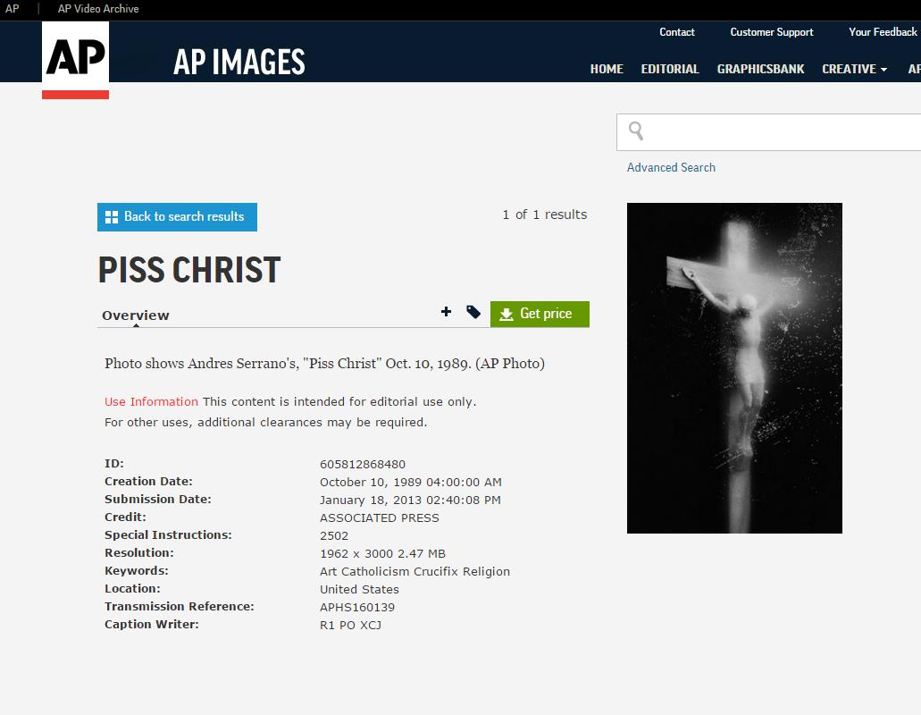 AP pulls Piss Christ prints after complaints