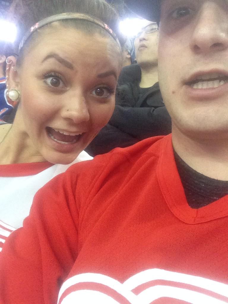 camdion's tweet photo. @DetroitRedWings me and the fiancé watching the win in edmonton last night! #winning http://t.co/Dkl8SLBkw5