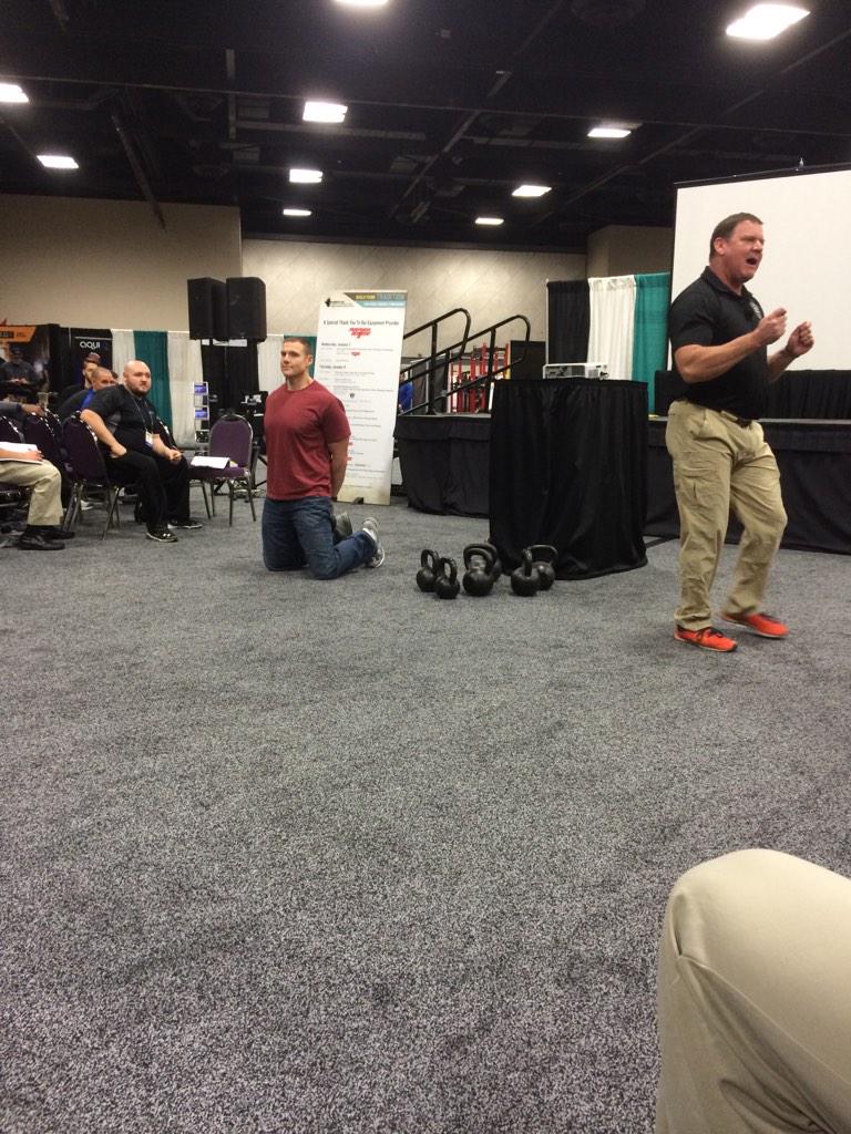 <a href="/Fakedanjohn/">Dan John</a> and the kneeling plank. Great for relearning how to stand. #Coaches15