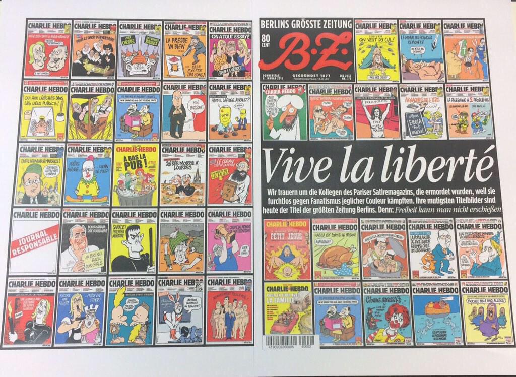 RevezNexus's tweet image. RT @dan_dhombres: Charlie Hebdo : La Une grandiose du Berliner Zeitung  @Thomas_J21 #JeSuisCharlie #j