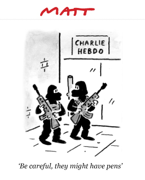 elespanolcom's tweet photo. Matt en el @Telegraph. 'Ve con cuidado. Pueden tener boligrafos' #JeSuisCharlie http://t.co/WOmSmL8c0a
