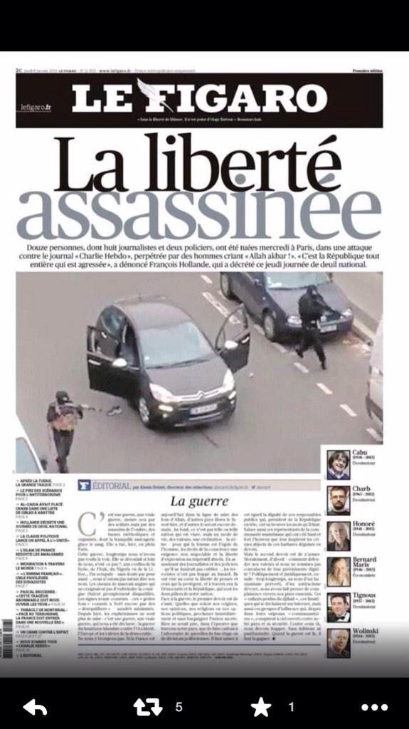 RTLFrance's tweet photo. La Une des quotidiens de ce jeudi 8 janvier 2015 #JeSuisCharlie http://t.co/tkE91sKnRT http://t.co/e8YyfOqmaY