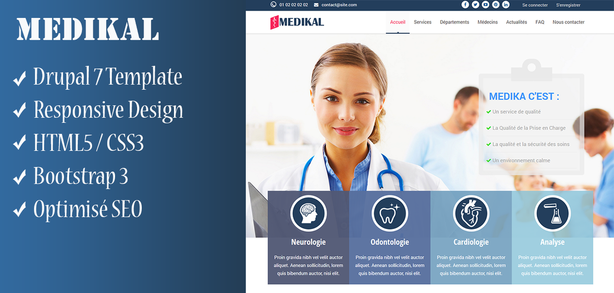 DrupalTemplate's tweet image. MEDIKAL - Responsive Drupal 7 Template. Un Theme pour les clinques, les hôpitaux .. lecourrier-du-soir.com/dev/