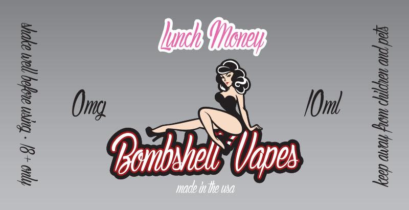 BombshellVapes's tweet image. Our first three flavors are Betty Bourbon ,  Betty Berry (blueberry), and Lunch Money (Strawberry Lunch Milk).