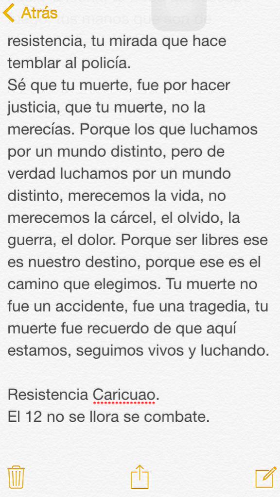 caricuaoresiste's tweet photo. Todos leer: En honor a Bassil. El 12 no se llora, se combate. http://t.co/g0GHsHgrbZ