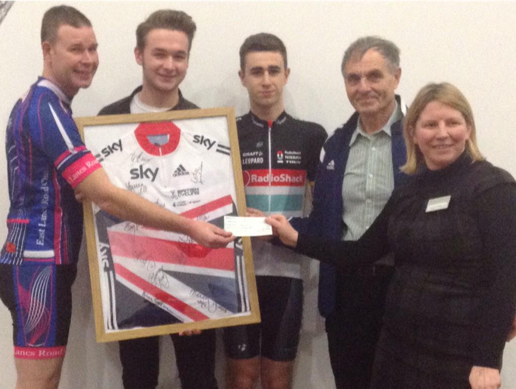 SpringhillHosp's tweet photo. Huge thanks to all @EastLancsRC for £310 raised by auctioning a cycle shirt signed by GB track heroes #amazing http://t.co/KTzOTD16Go