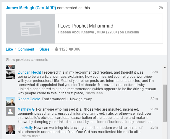WaissHashemi's tweet photo. Linkedin is getting a proper slap for recommending a post - which is obviously not appropriate for its users. http://t.co/wRpYkiqg3k