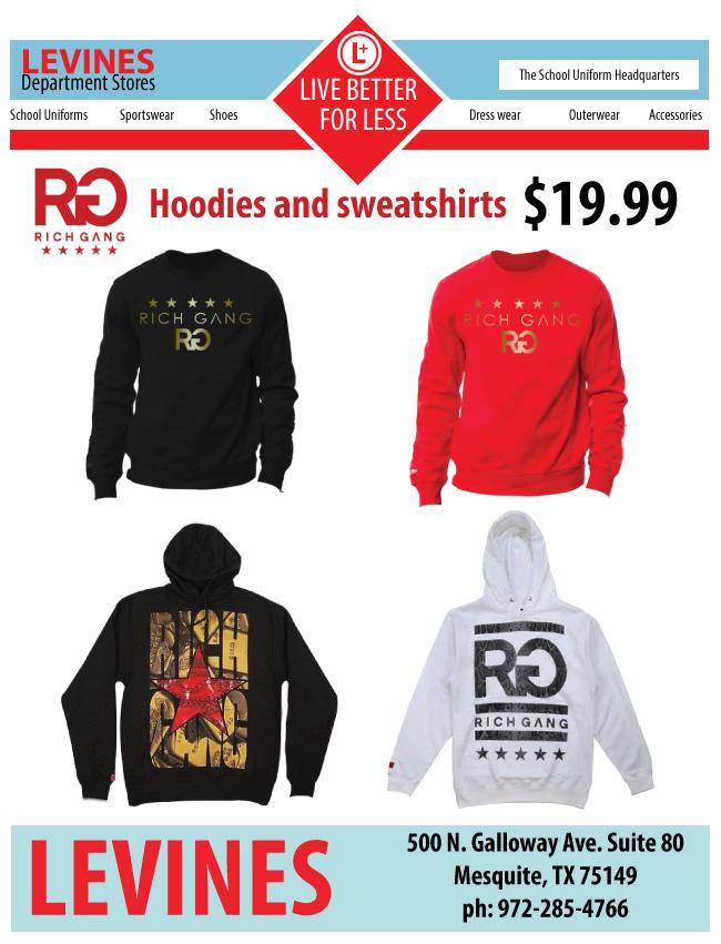 LevinesDS's tweet image. Grab a new @ShopRichGang Gang  hoodie or sweatshirt for just $19.99 everyday at @LevinesDS  Mesquite!