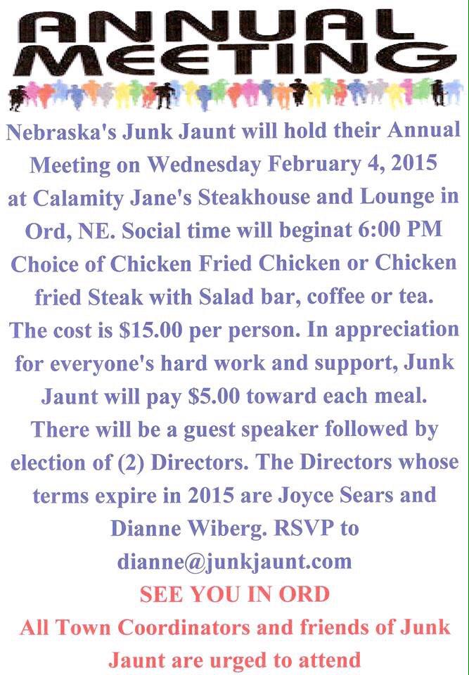 NEJunkJaunt's tweet photo. The Junk Jaunt Annual Meeting will be Feb. 4 in Ord - all Junk Jaunters welcome! http://t.co/odr7UGb6GY