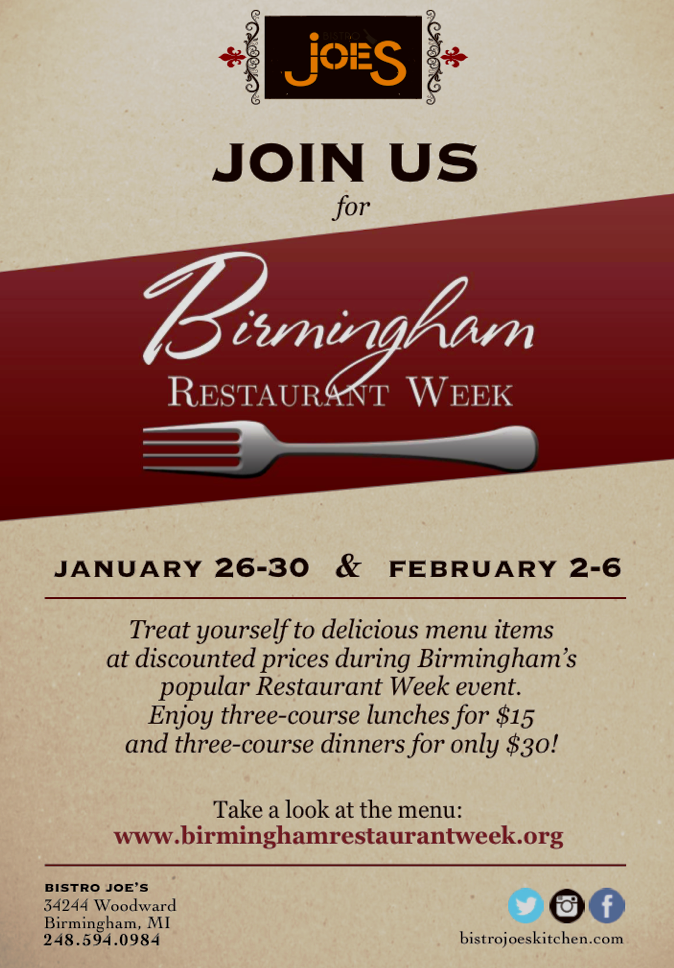 BistroJoes's tweet photo. Join us for Birmingham Restaurant week!...#Restaurantweek #enjoybirminghamnow http://t.co/Op5QrpnPZI