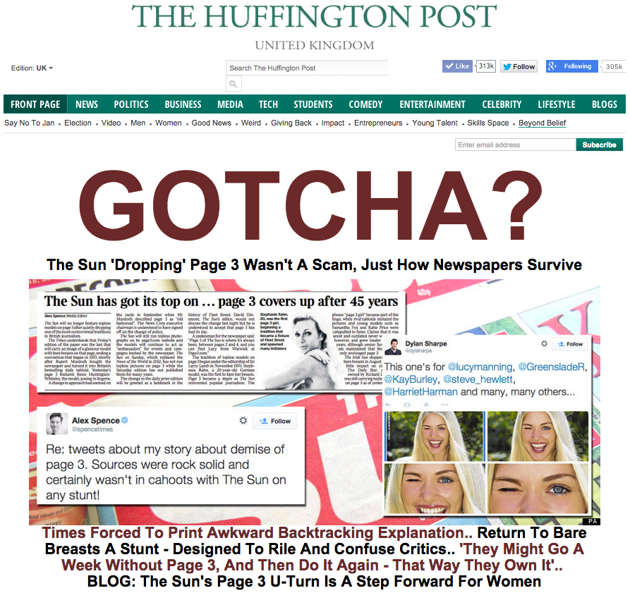 HuffPostUK's tweet photo. Now Leading @HuffPostUK 'Gotcha?' - http://t.co/Puvug5V8je  #page3 #Page3IsBack http://t.co/MzMpC36pwX