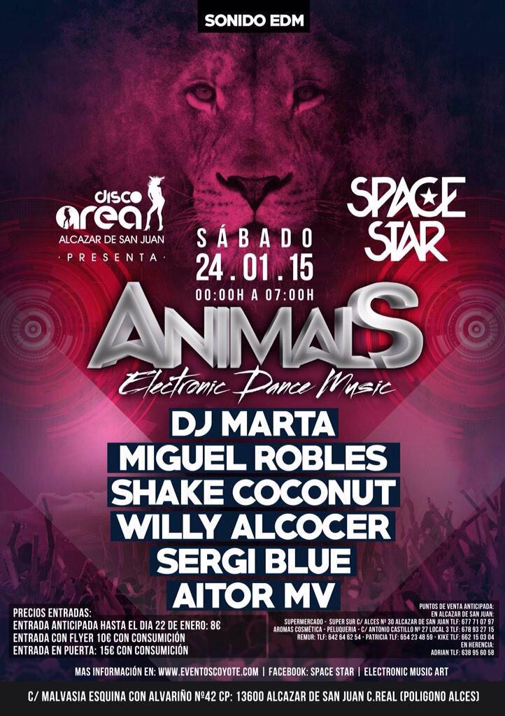 AnimalsEDM's tweet photo. #AnimalsCiudadReal
LineUp:
@DjMartaRadical 
@Miguelrobles_ 
@Shake_Coconut 
@DjWillyAlcocer 
@djsergiblue 
@aitor_mv http://t.co/Gj73IrqxvD