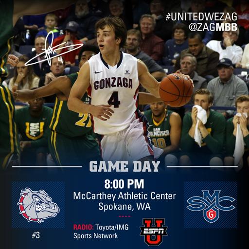 GonzagaBulldogs's tweet image. GAMEDAY! @ZagMBB hosts Saint  Mary's tonight in The Kennel at 8pm! Watch live on ESPNU! #UnitedWeZag