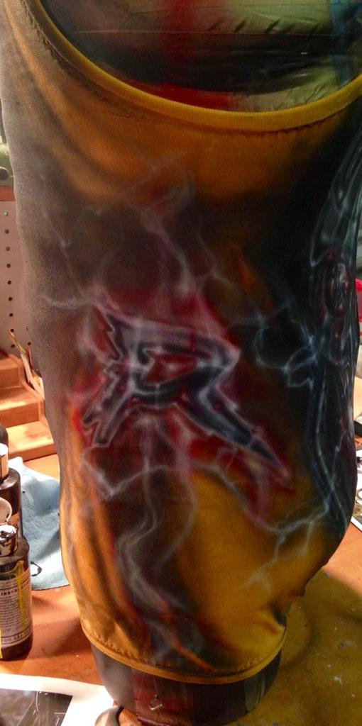 therealIHTM's tweet photo. So EXCITED!! Almost finished new singlet for #TheBigGuy #FeedMeMore #WWE 😝😜 http://t.co/6UCSDq12QV