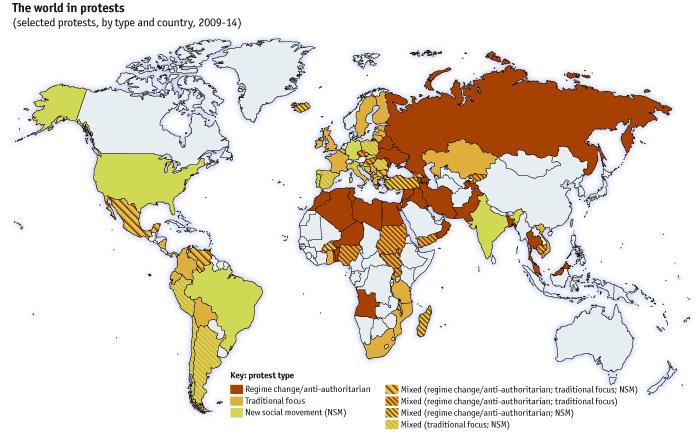 RobertAlanWard's tweet photo. The world in protests, 2009-14. #EIUDemocracyIndex #BBCDemocracyDay http://t.co/9qo5Vo6k9Y