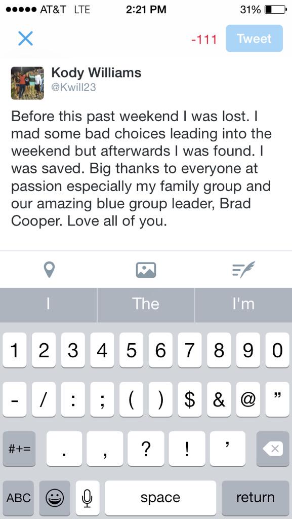 Kwill23's tweet photo. Thank you for getting my life back on the right path. @passion268 @BCooP #passion2015 #BlueCG http://t.co/99yNstb50u