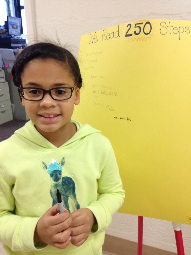 MsArnold3rdGr's tweet photo. This reader reached the goal! #250steps #readingchallenge2015 #bellmawrpark http://t.co/mxHwXoa86Z