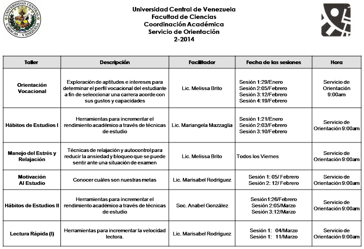 OrientaCiensUCV's tweet photo. Ya publicamos la programación de los talleres academicos, inscribete!!!! http://t.co/05zBQnRmqJ