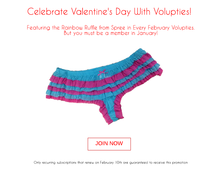 Volupties's tweet photo. Here's our featured undie for February. The Rainbow Ruffle Rhumba from Spree! Sign up today! http://t.co/ejt8s1UTou http://t.co/2bNODCio8z