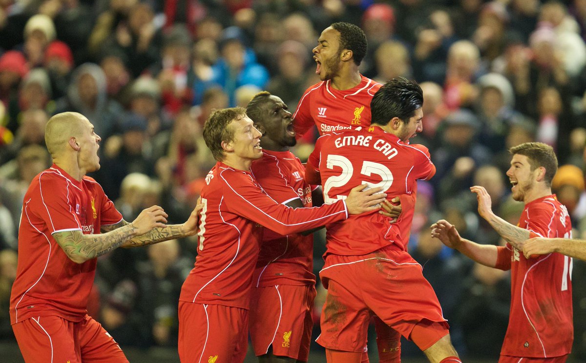 LFC's tweet image. PHOTO: @sterling31 celebrates his magnificent equaliser for #LFC
