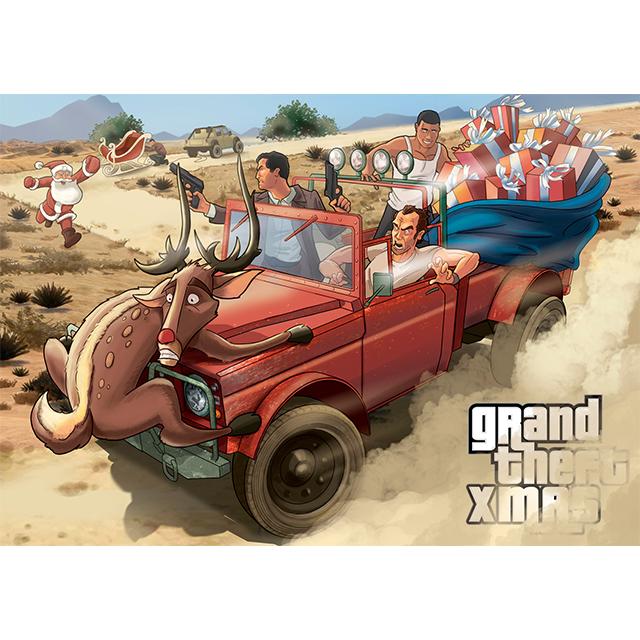 RockstarGames's tweet photo. Michael, Franklin and Trevor do their holiday shopping the easy way in this pic by Krbllov on @deviantART http://t.co/zO2bTkXSoo