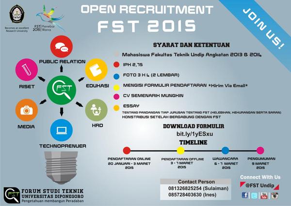 OpenRecruitment Forum Studi Teknik 2015 #OprecFST FST2015 #MenebarWarna <a href="/TIundip2013/">T. Industri UNDIP'13</a> <a href="/Arsi_UNDIP2013/">Arsitektur UNDIP'13</a> <a href="/ElektroUNDIP13/">Elektro Undip 2013</a>