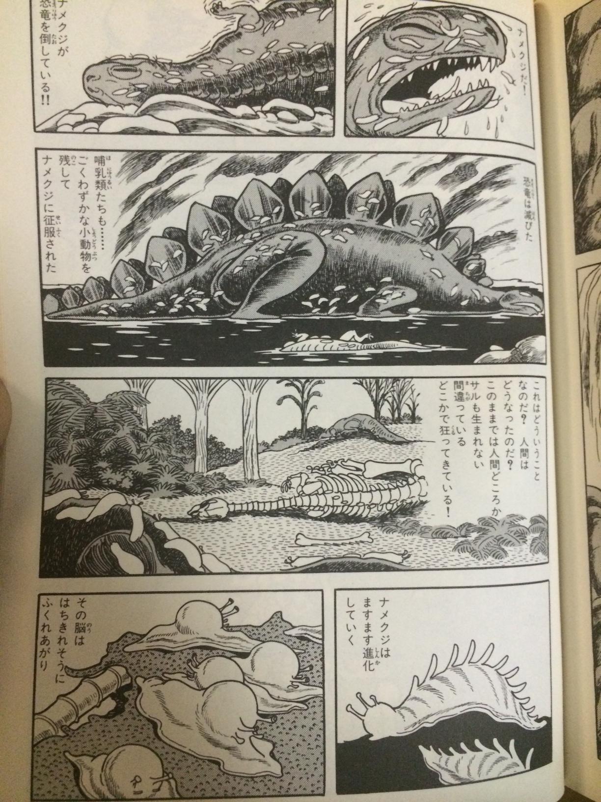 川田十夢 火の鳥 またうっかり読み始めちゃったんだけど やっぱりこの 未来編 は圧巻だなー ナメクジ のようなものが恐竜を絶滅させ やがて文明を築き 争い 滅亡する 最後の一匹残ったナメクジは 進化なんてしたくなかったと 神に愚痴をこぼす