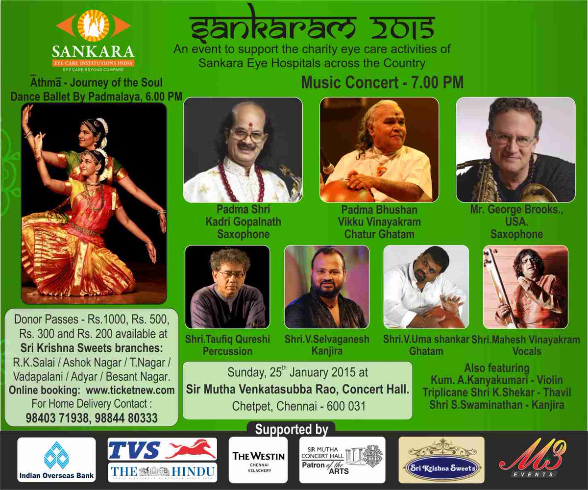 SirMuthaConcert's tweet photo. Block The Date !! 25th January 2015 @ 7 PM, Sankaram 2015 Ft,Vikku Vinayakam, Kadri Gopalnath, George Brooks &amp; Others http://t.co/yKHwE1xGNn