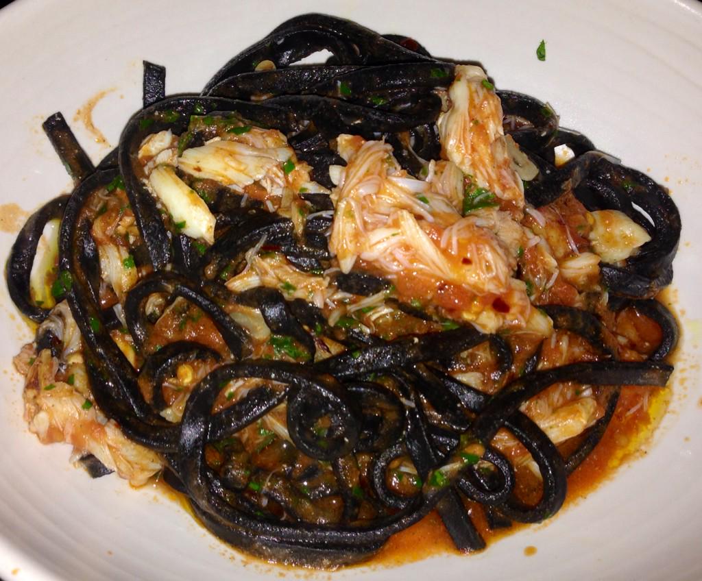 Faynesamantha's tweet photo. Tonight regained my confidence in #ORW2015. @A16Rockridge was delicious! Squid ink pasta with crab.๐ http://t.co/bWfH1gj3P9