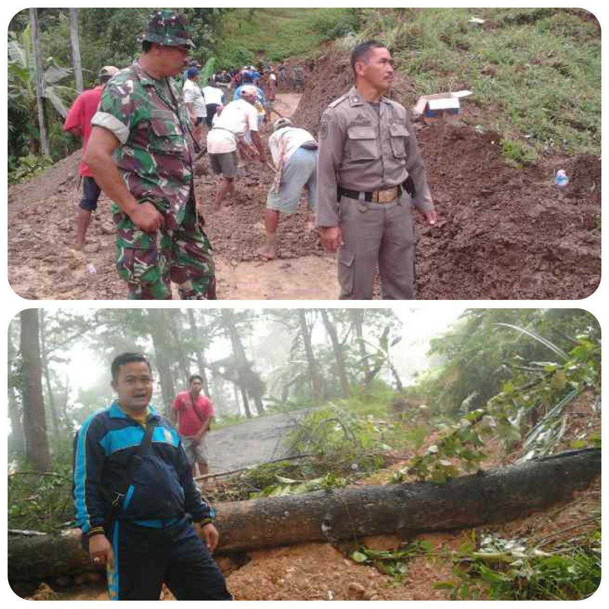 Suasana lokasi tanah longsor di Desa Cipakem Kecamatan Maleber.