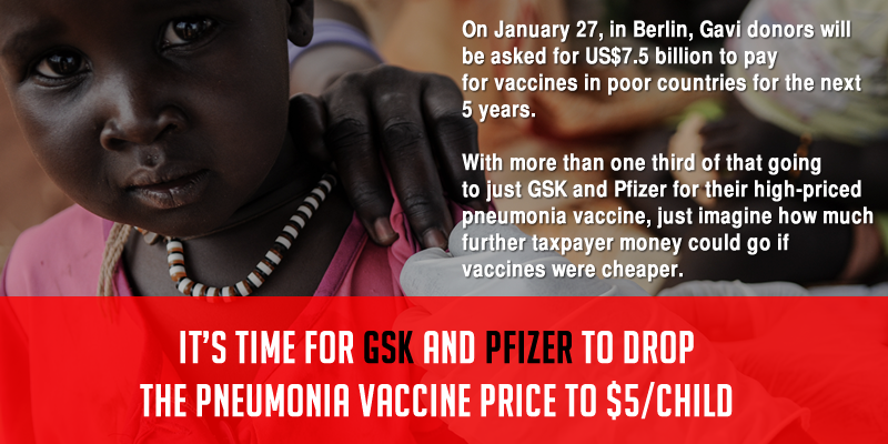 MSF's tweet photo. Cheaper vaccines = more kids protected. @GSK @Pfizer: Lower the pneumonia vaccine price to $5/child! #droptheprice http://t.co/ZX209U8Q8I