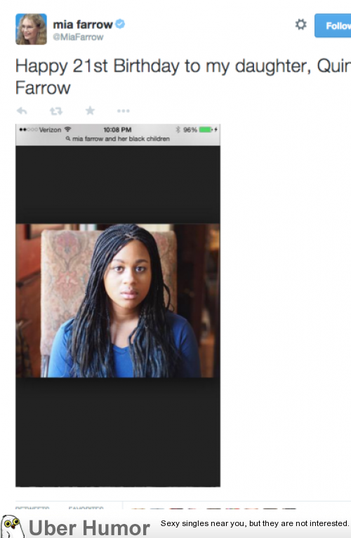 Mia Farrow wishes her adopted black daughter happy birthday on message, googles Mia Farrow and her black childre... 