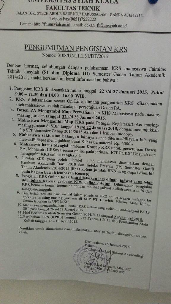 Nah ini pengumuman pengisian krs. Silahkan dibaca dengan seksama.