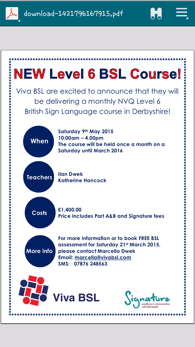 VivaBSL's tweet photo. Viva BSL is delivering Level 6 #BSL in Derbyshire this May! #britishsignlanguage Interested? Get in touch! http://t.co/esw1uSb4xg