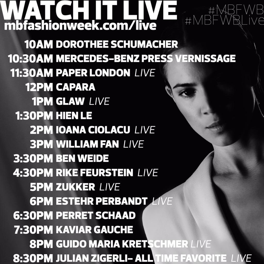 schminktante's tweet image. RT @MBFWB: It's #Day3 of #MBFWB! Check out an exciting line-up and watch it live at mbfashionweek.com/live #MBFWBLive