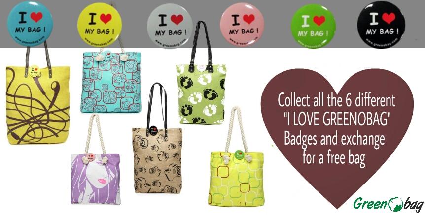 GreenOBag's tweet photo. All bags come with a badge Collect all #6 of the different colours  and exchange it for a free #GreenoBag http://t.co/OKmuQVhGBs