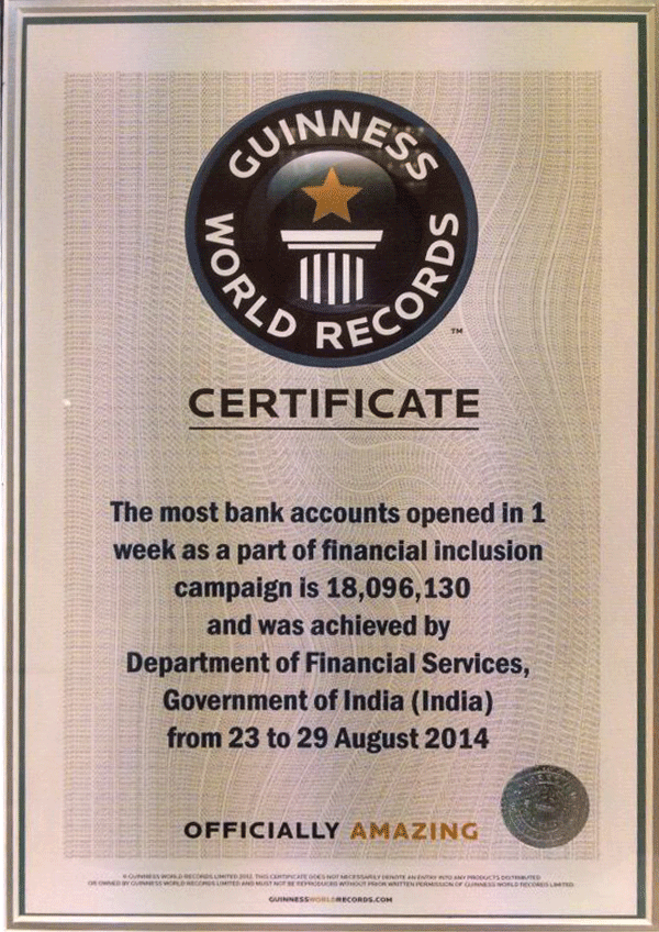 PMJDY's tweet photo. Guinness book of World Records Recognises the Achievements Made Under PMJDY

http://t.co/XqY8O3z5tf http://t.co/e8kqzmaNpg